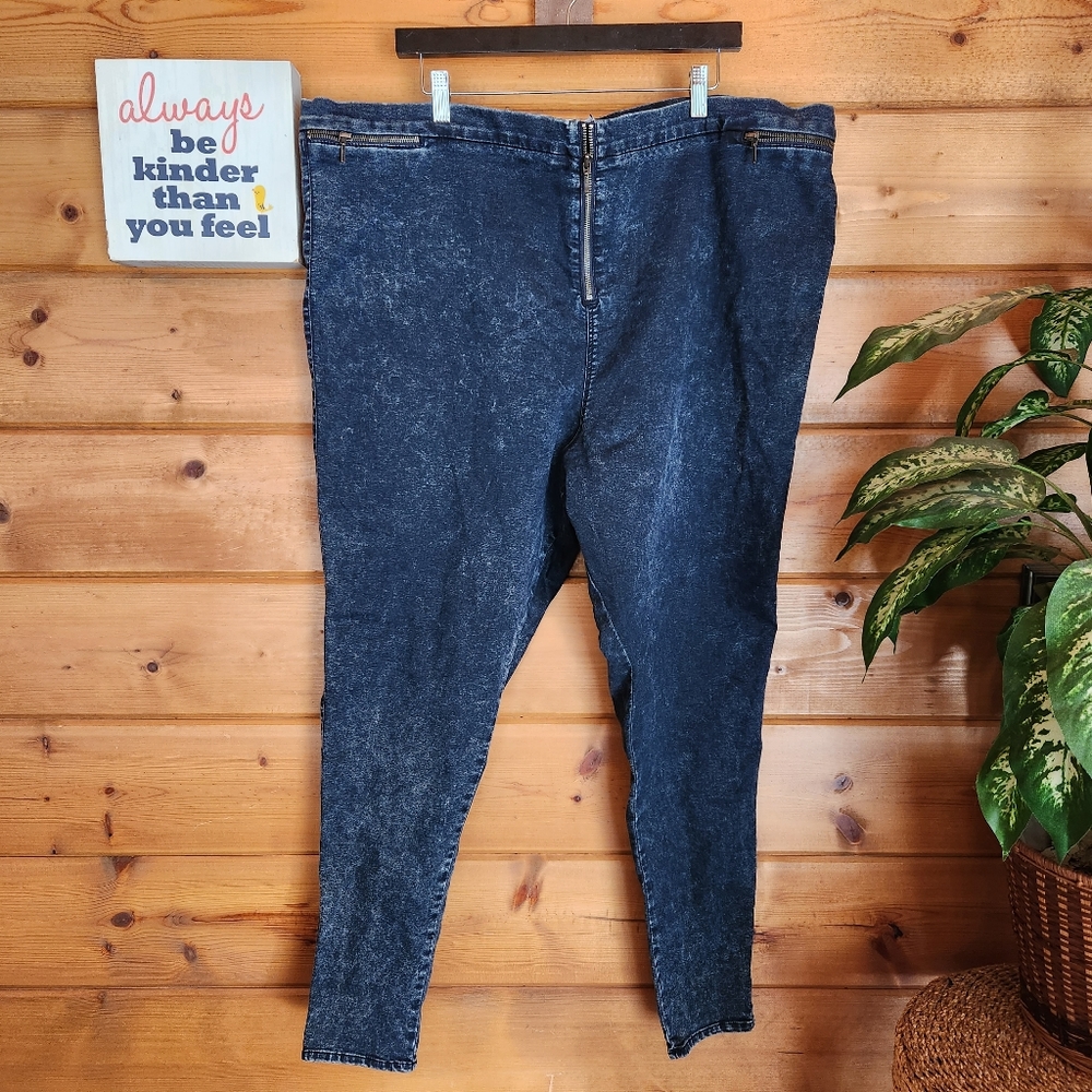 Asos 💜 Curve Acid Wash Skinny Jeans High Waist Moto Stretch Denim Plus 22 X 30"
